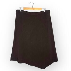 Eileen Fisher Women's A-Line Midi Skirt Size L Brown Ribbed Handkerchief Hem